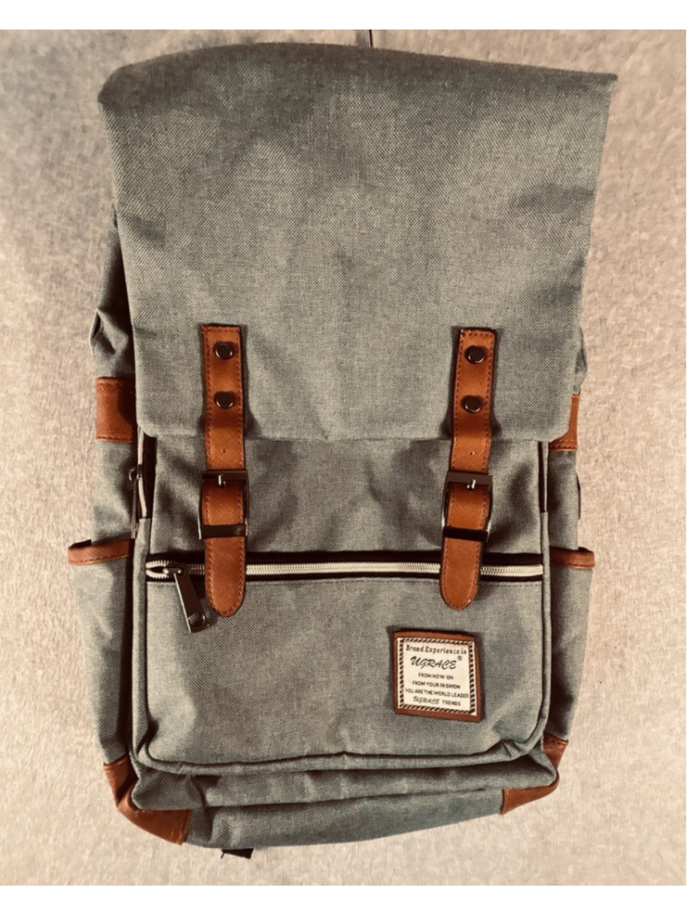 UGRACE Vintage Canvas Laptop Backpack Sage Green Brown Travel School Bag